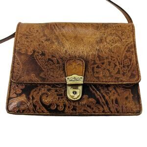 Vintage Patricia Nash Flap Top Hand Tooled Leather Bag Shoulder Brown